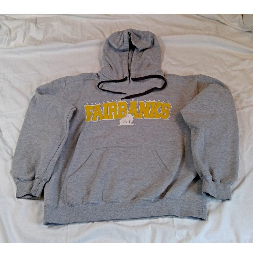 Gildan University of Alaska Fairbanks Gray Pullover Hoodie Medium Ring Spun NCAA